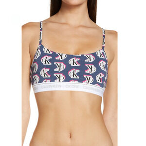 Calvin Klein CK One Logo Print Bralette Blue Size L